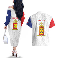Personalized Nederlandse Antillen 1986-2010 Couples Matching Off The Shoulder Long Sleeve Dress and Hawaiian Shirt Simple Flag Style - Wonder Print Shop