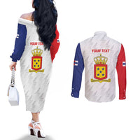 Personalized Nederlandse Antillen 1986-2010 Couples Matching Off The Shoulder Long Sleeve Dress and Long Sleeve Button Shirt Simple Flag Style - Wonder Print Shop