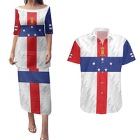 Personalized Nederlandse Antillen 1986-2010 Couples Matching Puletasi and Hawaiian Shirt Simple Flag Style - Wonder Print Shop