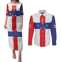 Personalized Nederlandse Antillen 1986-2010 Couples Matching Puletasi and Long Sleeve Button Shirt Simple Flag Style - Wonder Print Shop