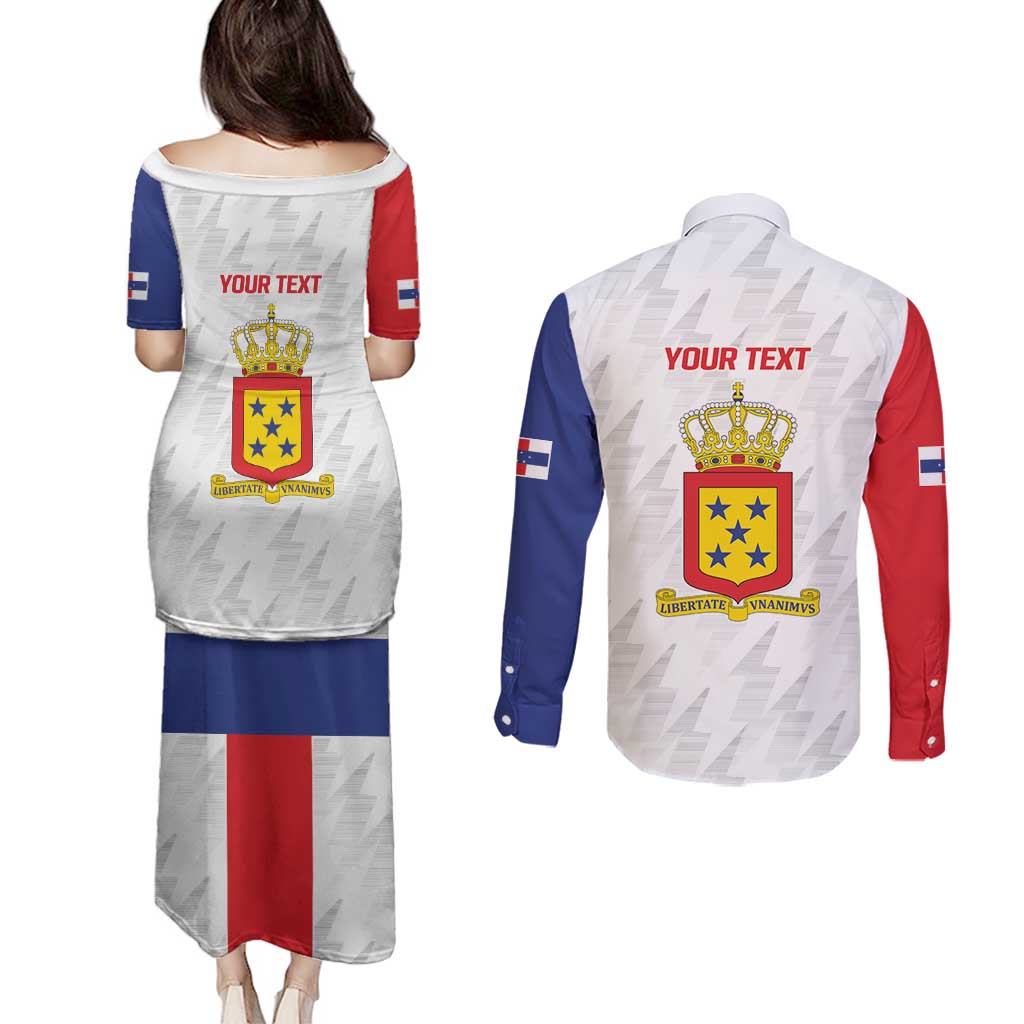 Personalized Nederlandse Antillen 1986-2010 Couples Matching Puletasi and Long Sleeve Button Shirt Simple Flag Style - Wonder Print Shop