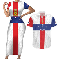 Personalized Nederlandse Antillen 1986-2010 Couples Matching Short Sleeve Bodycon Dress and Hawaiian Shirt Simple Flag Style - Wonder Print Shop