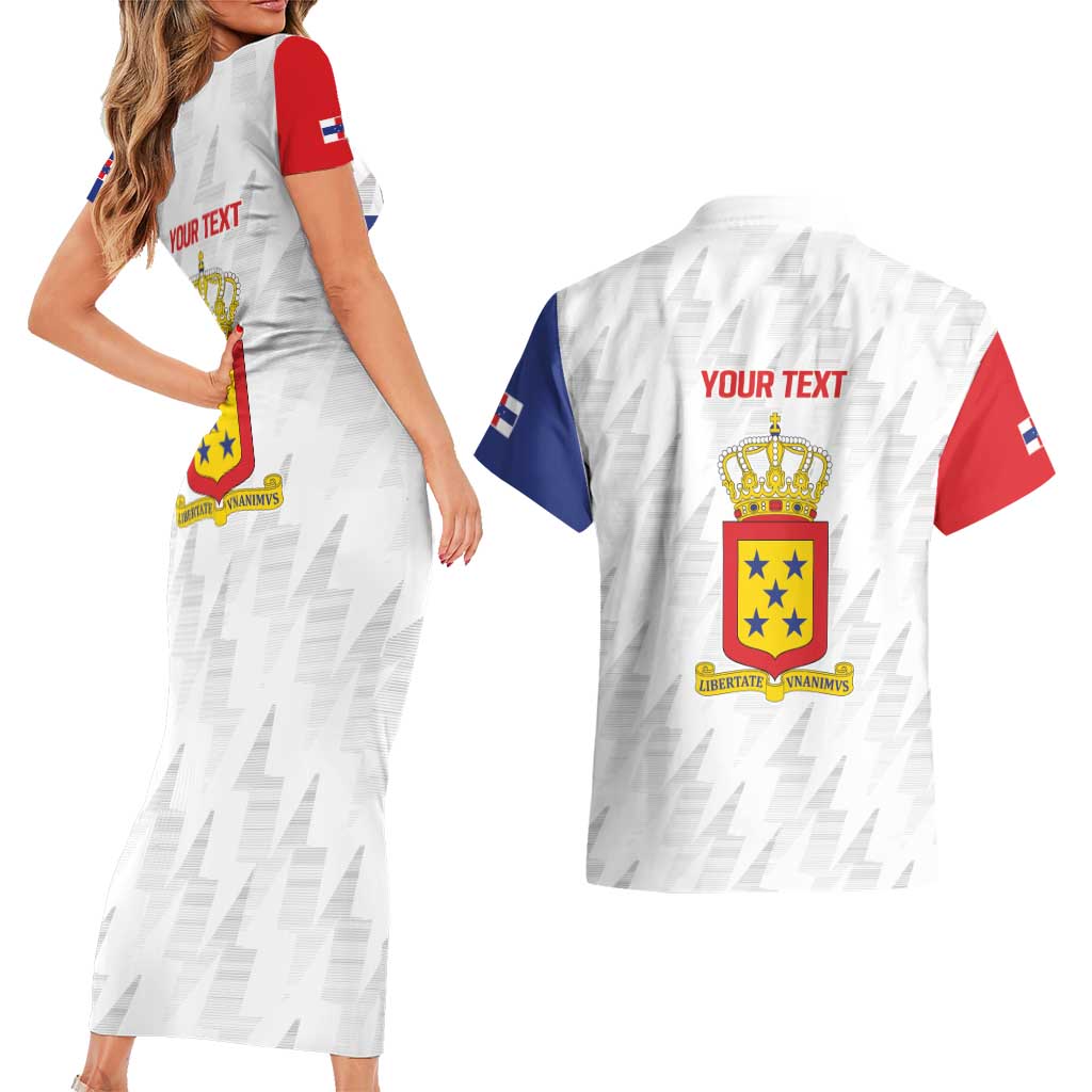 Personalized Nederlandse Antillen 1986-2010 Couples Matching Short Sleeve Bodycon Dress and Hawaiian Shirt Simple Flag Style - Wonder Print Shop