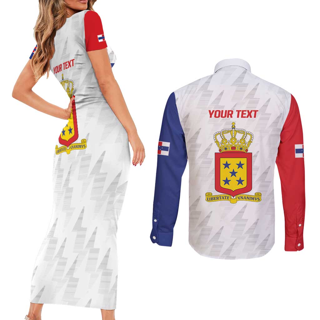 Personalized Nederlandse Antillen 1986-2010 Couples Matching Short Sleeve Bodycon Dress and Long Sleeve Button Shirt Simple Flag Style - Wonder Print Shop