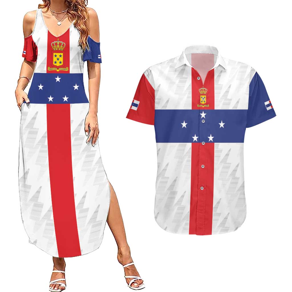 Personalized Nederlandse Antillen 1986-2010 Couples Matching Summer Maxi Dress and Hawaiian Shirt Simple Flag Style - Wonder Print Shop