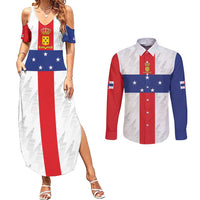 Personalized Nederlandse Antillen 1986-2010 Couples Matching Summer Maxi Dress and Long Sleeve Button Shirt Simple Flag Style - Wonder Print Shop