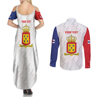 Personalized Nederlandse Antillen 1986-2010 Couples Matching Summer Maxi Dress and Long Sleeve Button Shirt Simple Flag Style - Wonder Print Shop