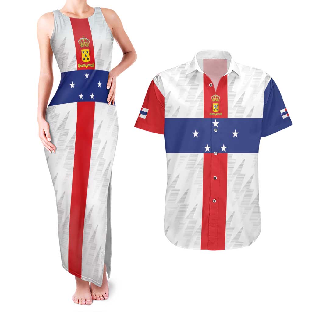 Personalized Nederlandse Antillen 1986-2010 Couples Matching Tank Maxi Dress and Hawaiian Shirt Simple Flag Style - Wonder Print Shop