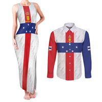 Personalized Nederlandse Antillen 1986-2010 Couples Matching Tank Maxi Dress and Long Sleeve Button Shirt Simple Flag Style - Wonder Print Shop