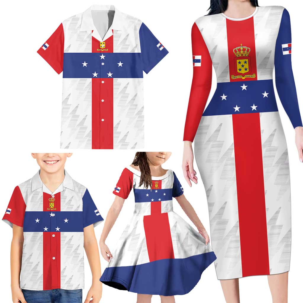 Personalized Nederlandse Antillen 1986-2010 Family Matching Long Sleeve Bodycon Dress and Hawaiian Shirt Simple Flag Style - Wonder Print Shop