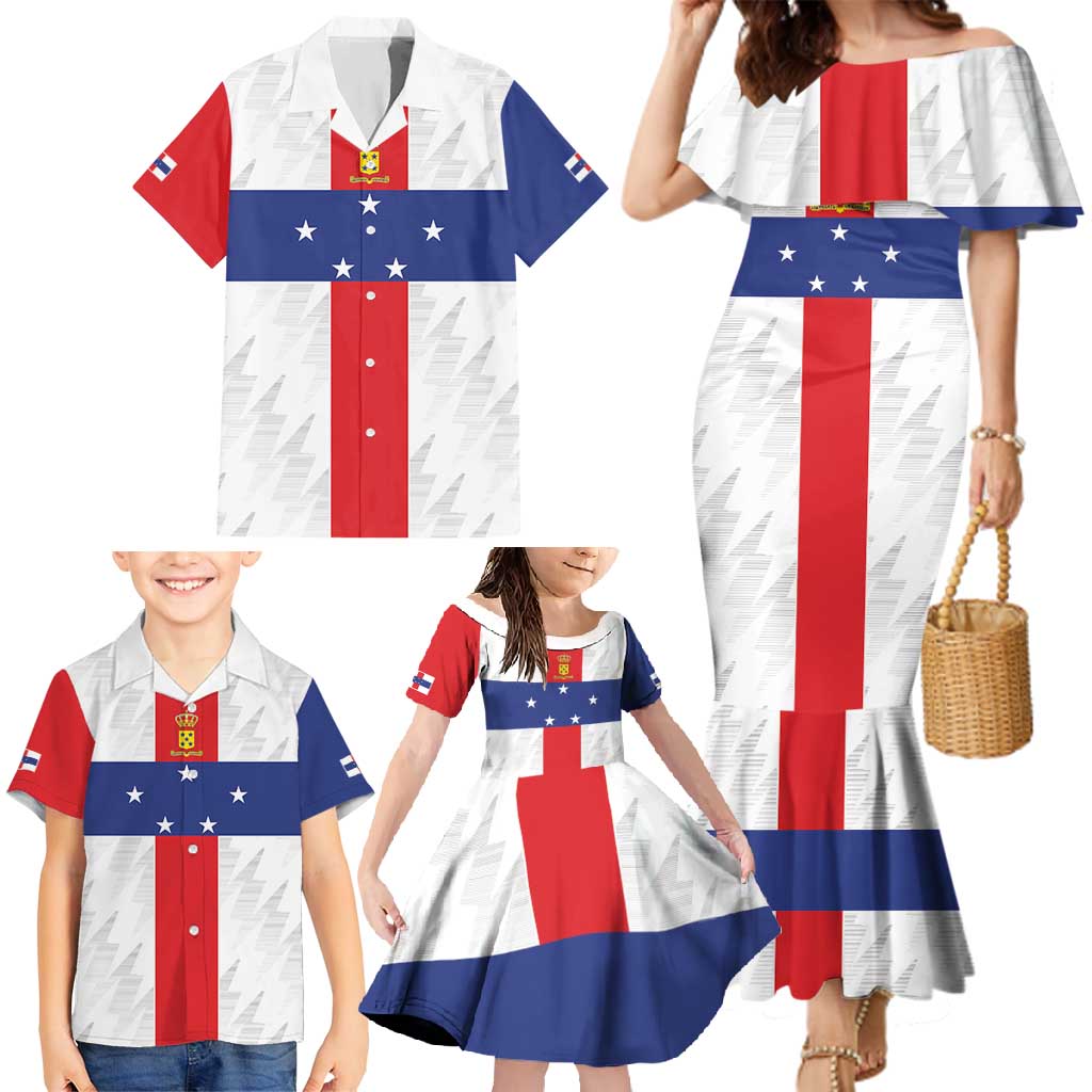 Personalized Nederlandse Antillen 1986-2010 Family Matching Mermaid Dress and Hawaiian Shirt Simple Flag Style - Wonder Print Shop