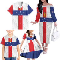 Personalized Nederlandse Antillen 1986-2010 Family Matching Off The Shoulder Long Sleeve Dress and Hawaiian Shirt Simple Flag Style - Wonder Print Shop