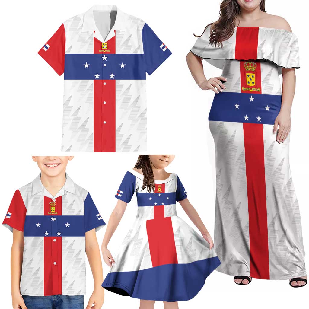 Personalized Nederlandse Antillen 1986-2010 Family Matching Off Shoulder Maxi Dress and Hawaiian Shirt Simple Flag Style - Wonder Print Shop