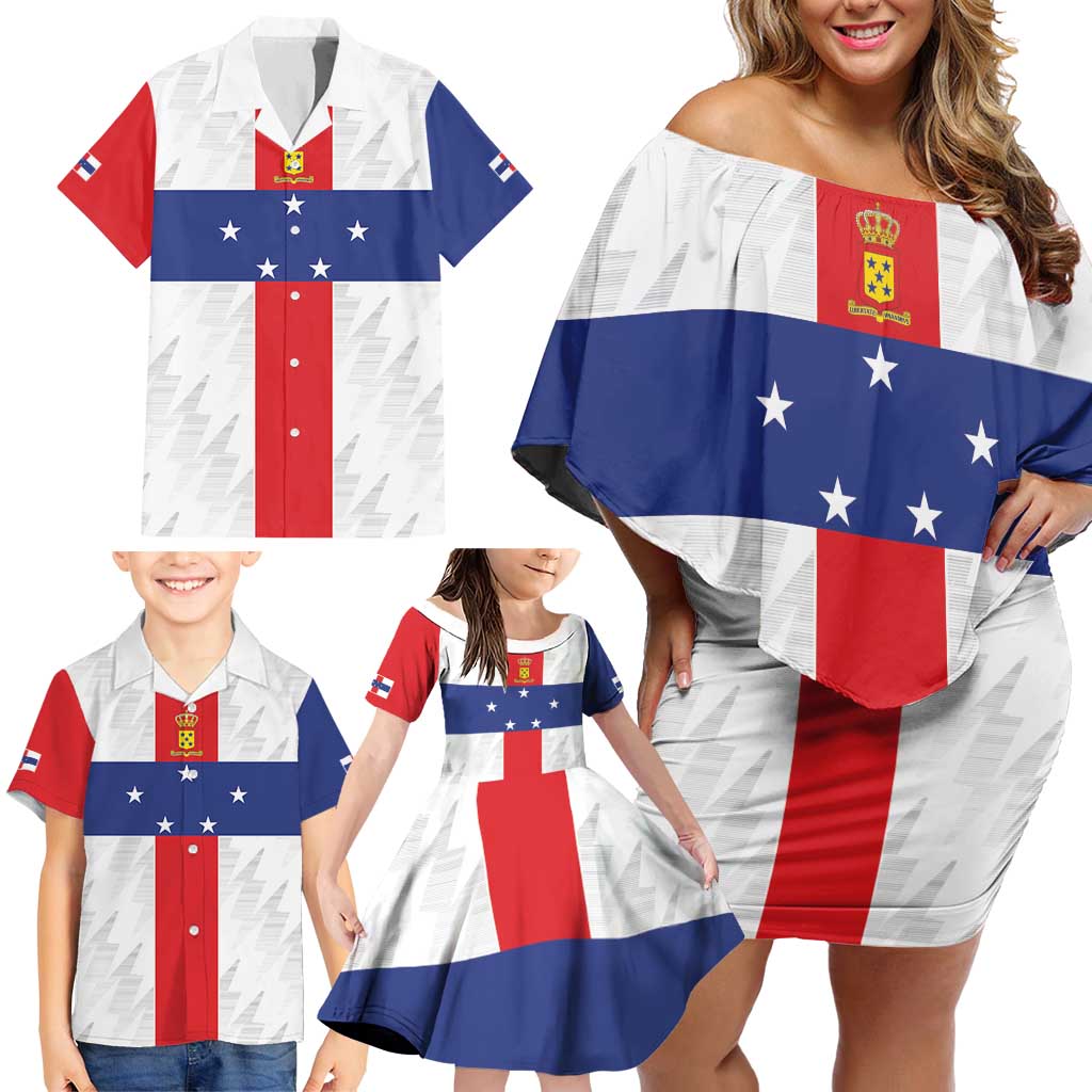 Personalized Nederlandse Antillen 1986-2010 Family Matching Off Shoulder Short Dress and Hawaiian Shirt Simple Flag Style - Wonder Print Shop