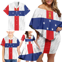 Personalized Nederlandse Antillen 1986-2010 Family Matching Off Shoulder Short Dress and Hawaiian Shirt Simple Flag Style - Wonder Print Shop
