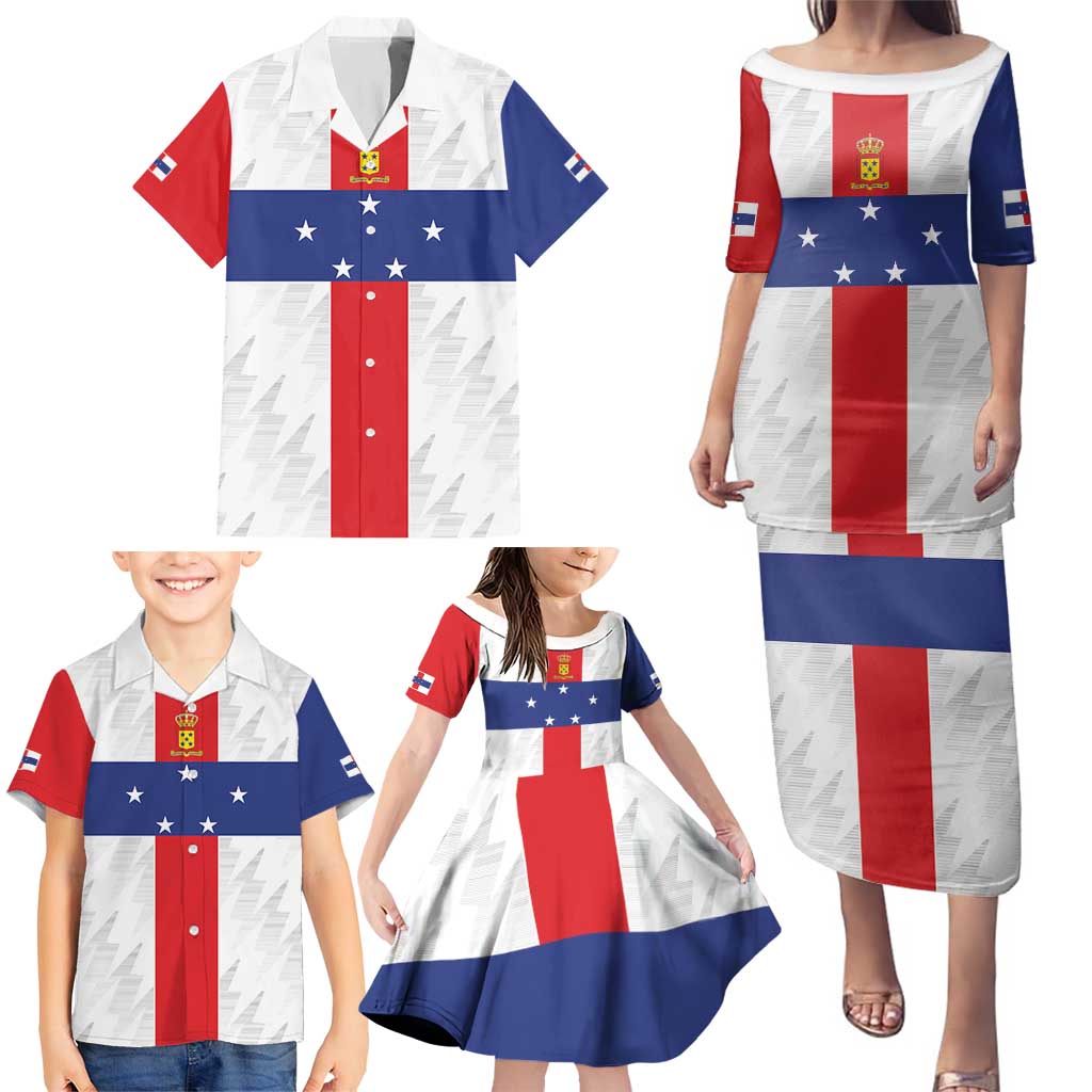 Personalized Nederlandse Antillen 1986-2010 Family Matching Puletasi and Hawaiian Shirt Simple Flag Style - Wonder Print Shop