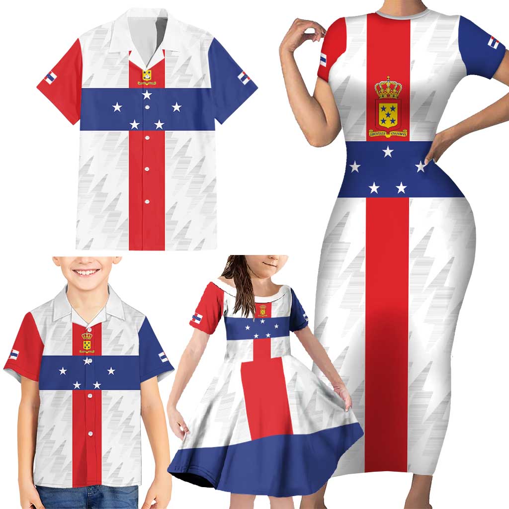 Personalized Nederlandse Antillen 1986-2010 Family Matching Short Sleeve Bodycon Dress and Hawaiian Shirt Simple Flag Style - Wonder Print Shop