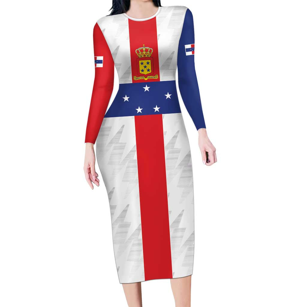 Personalized Nederlandse Antillen 1986-2010 Long Sleeve Bodycon Dress Simple Flag Style - Wonder Print Shop