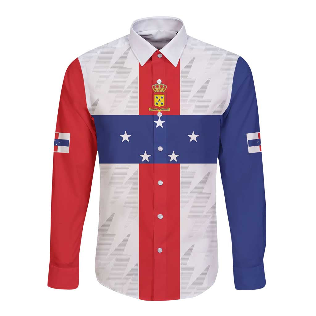 Personalized Nederlandse Antillen 1986-2010 Long Sleeve Button Shirt Simple Flag Style - Wonder Print Shop