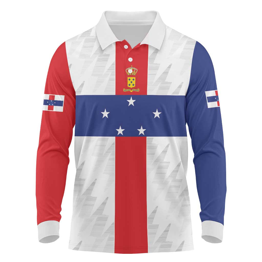 Personalized Nederlandse Antillen 1986-2010 Long Sleeve Polo Shirt Simple Flag Style - Wonder Print Shop