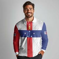Personalized Nederlandse Antillen 1986-2010 Long Sleeve Polo Shirt Simple Flag Style - Wonder Print Shop