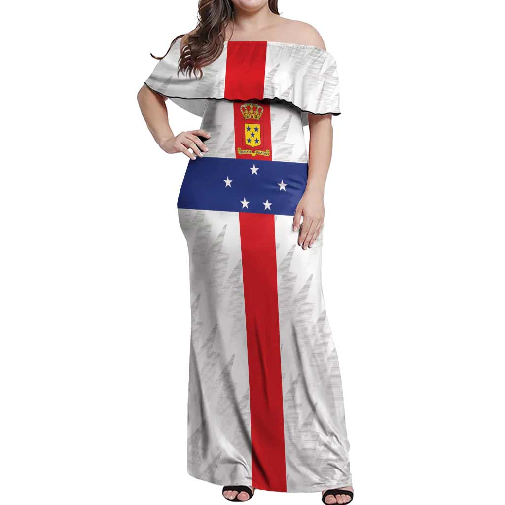 Personalized Nederlandse Antillen 1986-2010 Off Shoulder Maxi Dress Simple Flag Style - Wonder Print Shop