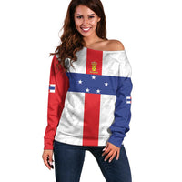 Personalized Nederlandse Antillen 1986-2010 Off Shoulder Sweater Simple Flag Style - Wonder Print Shop