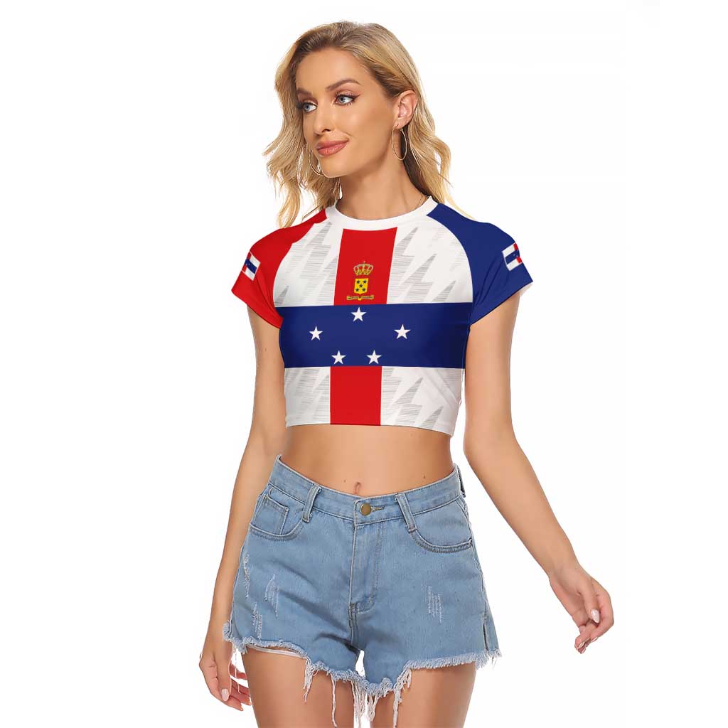 Personalized Nederlandse Antillen 1986-2010 Raglan Cropped T Shirt Simple Flag Style - Wonder Print Shop