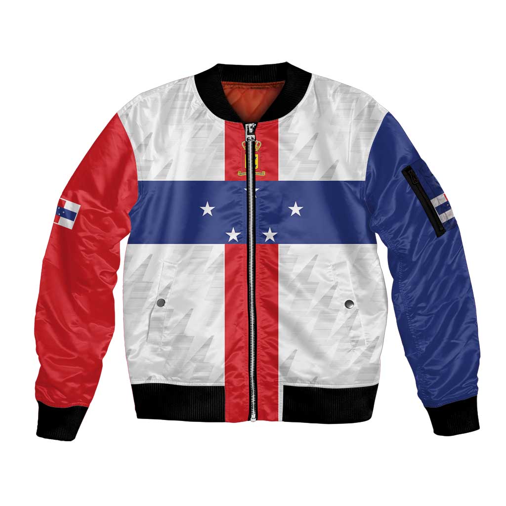 Personalized Nederlandse Antillen 1986-2010 Sleeve Zip Bomber Jacket Simple Flag Style - Wonder Print Shop
