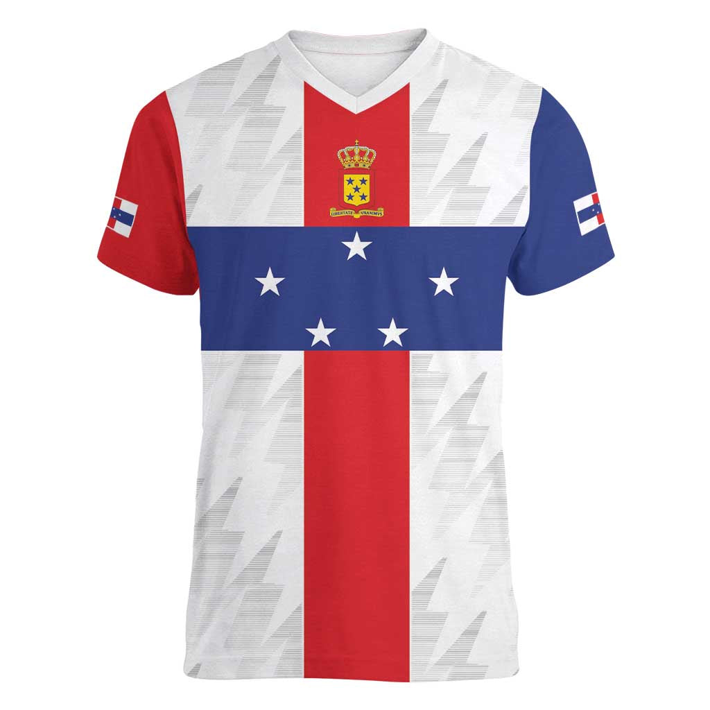Personalized Nederlandse Antillen 1986-2010 Women V-Neck T-Shirt Simple Flag Style - Wonder Print Shop