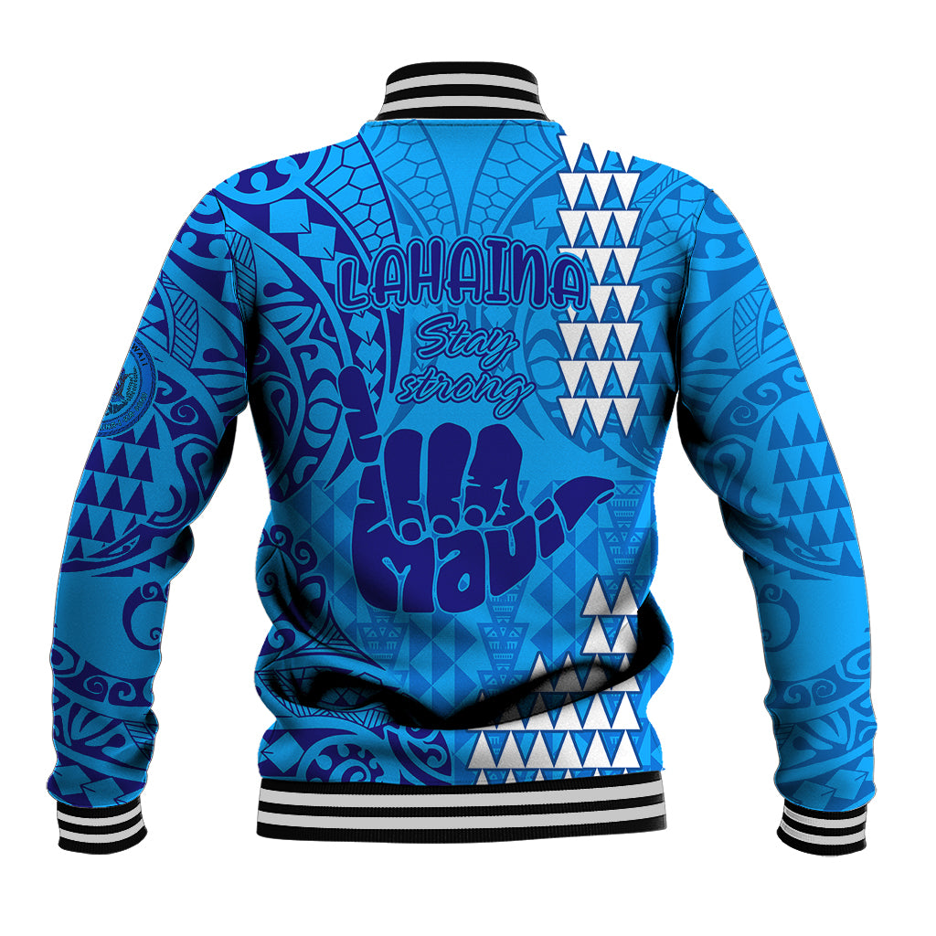 Strong Maui Baseball Jacket Good Living Hawaii with Shaka Sign Kakau Tribal Blue LT9 - Wonder Print Shop