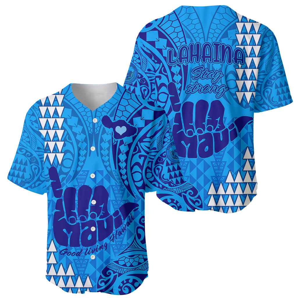 Strong Maui Baseball Jersey Good Living Hawaii with Shaka Sign Kakau Tribal Blue LT9 - Wonder Print Shop