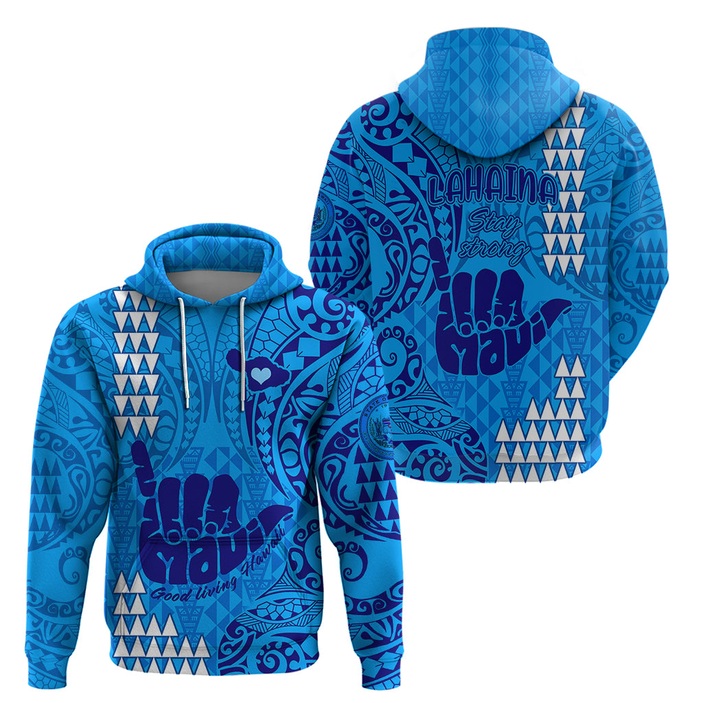 Strong Maui Hoodie Good Living Hawaii with Shaka Sign Kakau Tribal Blue - Wonder Print Shop