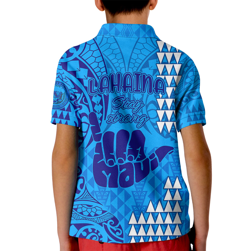 Strong Maui Kid Polo Shirt Good Living Hawaii with Shaka Sign Kakau Tribal Blue - Wonder Print Shop