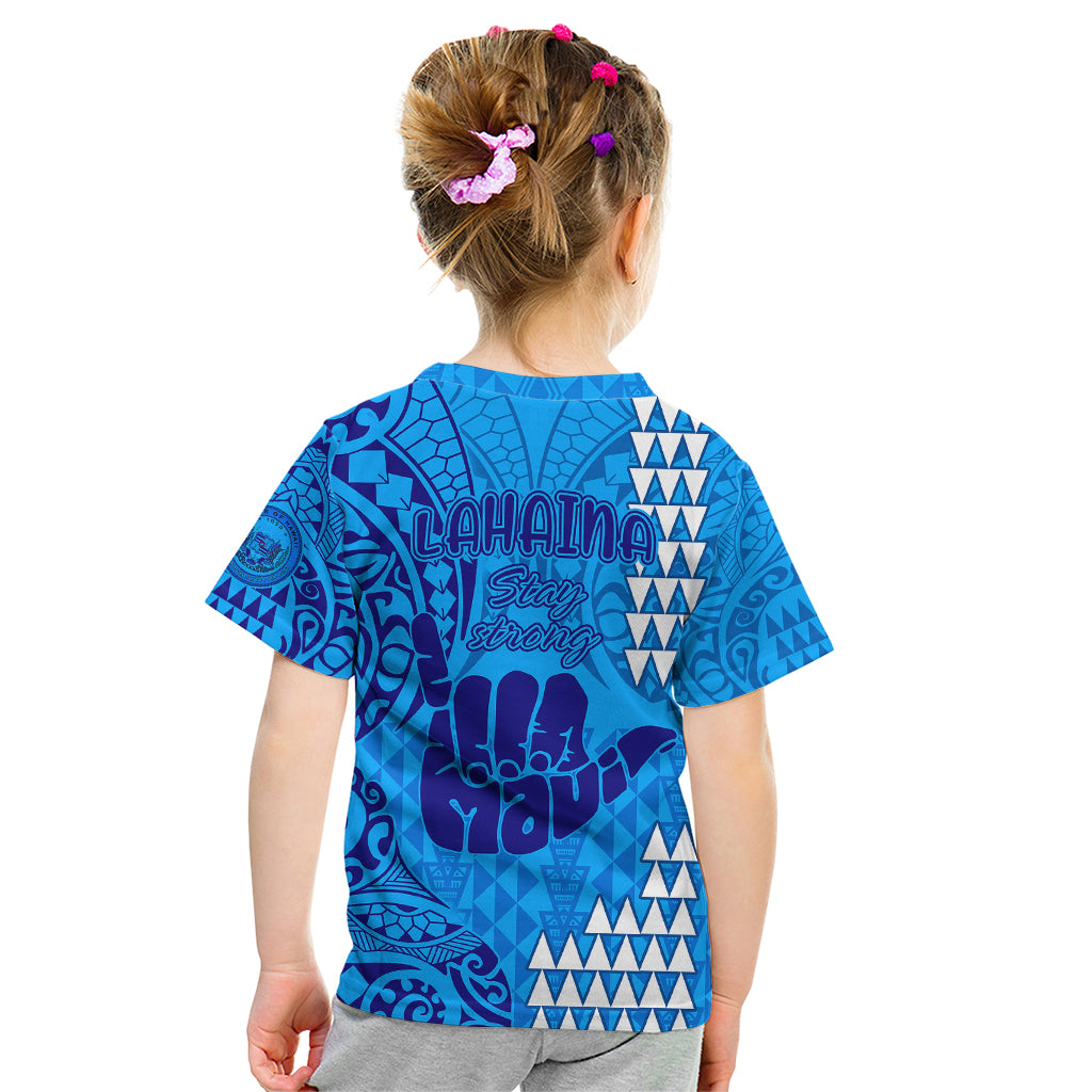 Strong Maui Kid T Shirt Good Living Hawaii with Shaka Sign Kakau Tribal Blue - Wonder Print Shop