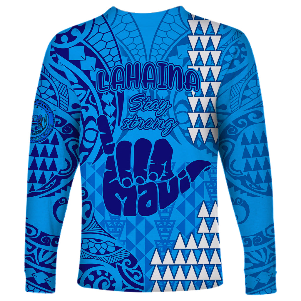 Strong Maui Long Sleeve Shirt Good Living Hawaii with Shaka Sign Kakau Tribal Blue - Wonder Print Shop