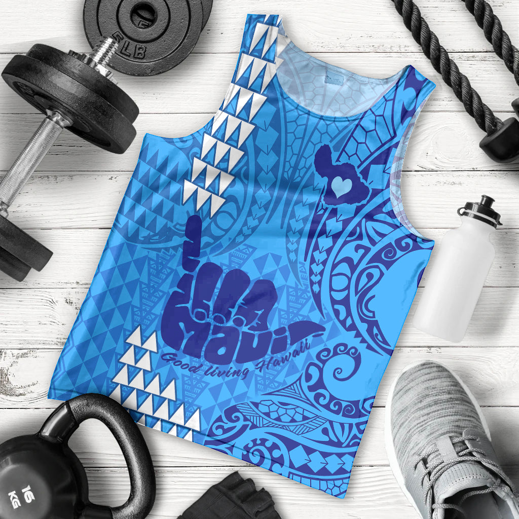strong-maui-men-tank-top-good-living-hawaii-with-shaka-sign-kakau-tribal-blue