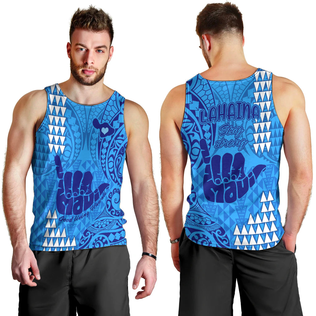 strong-maui-men-tank-top-good-living-hawaii-with-shaka-sign-kakau-tribal-blue