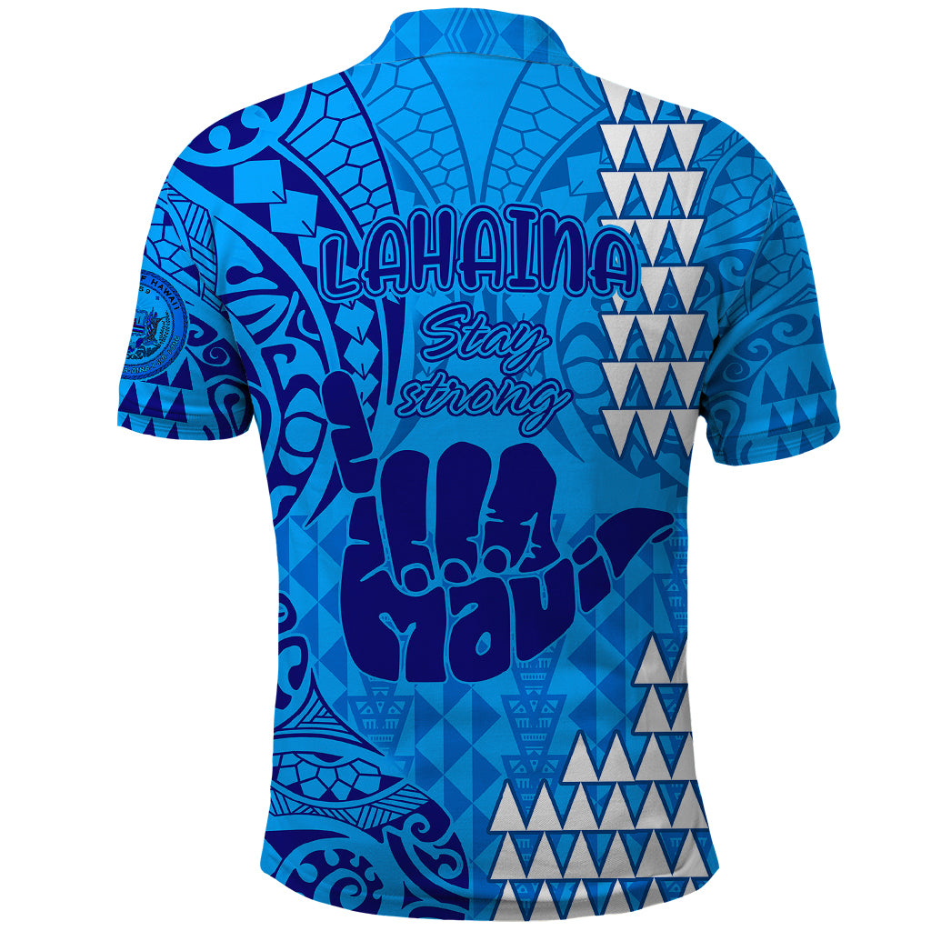 Strong Maui Polo Shirt Good Living Hawaii with Shaka Sign Kakau Tribal Blue - Wonder Print Shop