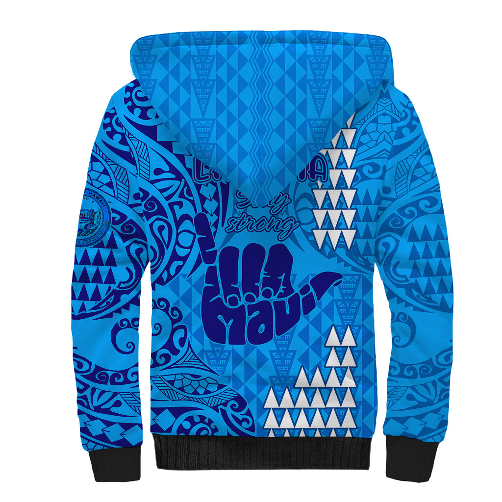 Strong Maui Sherpa Hoodie Good Living Hawaii with Shaka Sign Kakau Tribal Blue - Wonder Print Shop