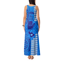 Strong Maui Tank Maxi Dress Good Living Hawaii with Shaka Sign Kakau Tribal Blue - Wonder Print Shop