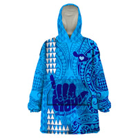 Strong Maui Wearable Blanket Hoodie Good Living Hawaii with Shaka Sign Kakau Tribal Blue - Wonder Print Shop