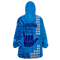 Strong Maui Wearable Blanket Hoodie Good Living Hawaii with Shaka Sign Kakau Tribal Blue - Wonder Print Shop