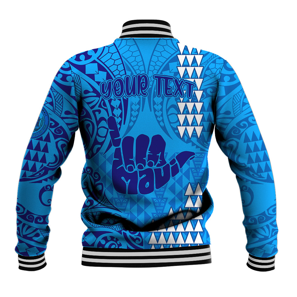 Personalised Strong Maui Baseball Jacket Good Living Hawaii with Shaka Sign Kakau Tribal Blue LT9 - Wonder Print Shop