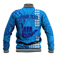 Personalised Strong Maui Baseball Jacket Good Living Hawaii with Shaka Sign Kakau Tribal Blue LT9 - Wonder Print Shop