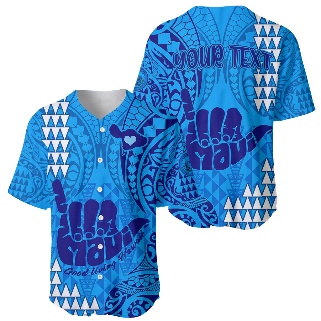 Personalised Strong Maui Baseball Jersey Good Living Hawaii with Shaka Sign Kakau Tribal Blue LT9 - Wonder Print Shop