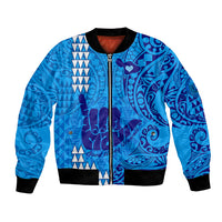 Personalised Strong Maui Bomber Jacket Good Living Hawaii with Shaka Sign Kakau Tribal Blue LT9 - Wonder Print Shop