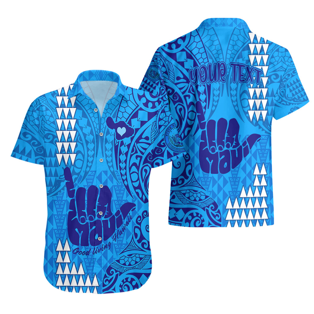 Personalised Strong Maui Hawaiian Shirt Good Living Hawaii with Shaka Sign Kakau Tribal Blue - Wonder Print Shop