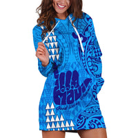 Personalised Strong Maui Hoodie Dress Good Living Hawaii with Shaka Sign Kakau Tribal Blue - Wonder Print Shop