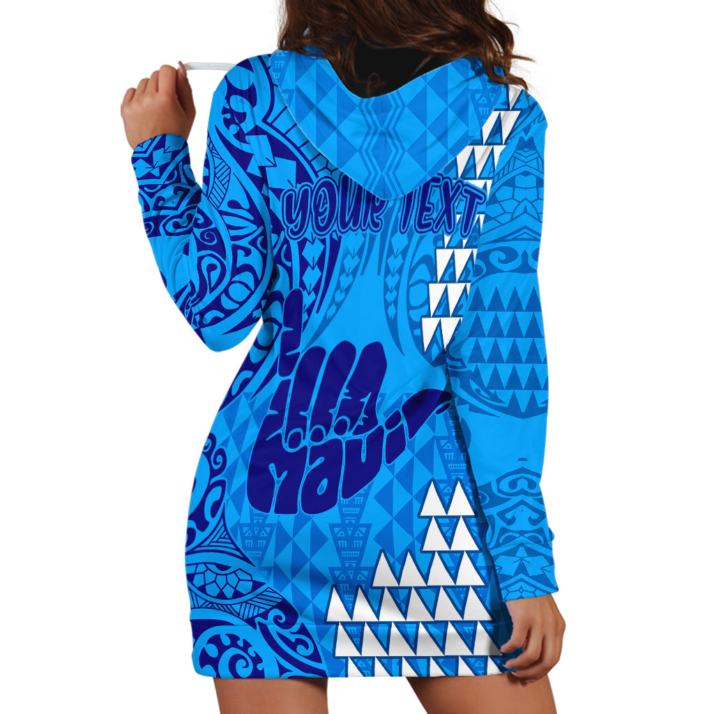 Personalised Strong Maui Hoodie Dress Good Living Hawaii with Shaka Sign Kakau Tribal Blue - Wonder Print Shop